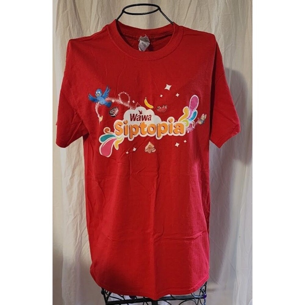 Wawa Siptopia 2016 Red Dual Sided Graphic T Shirt M Med Medium Promotional NWOT